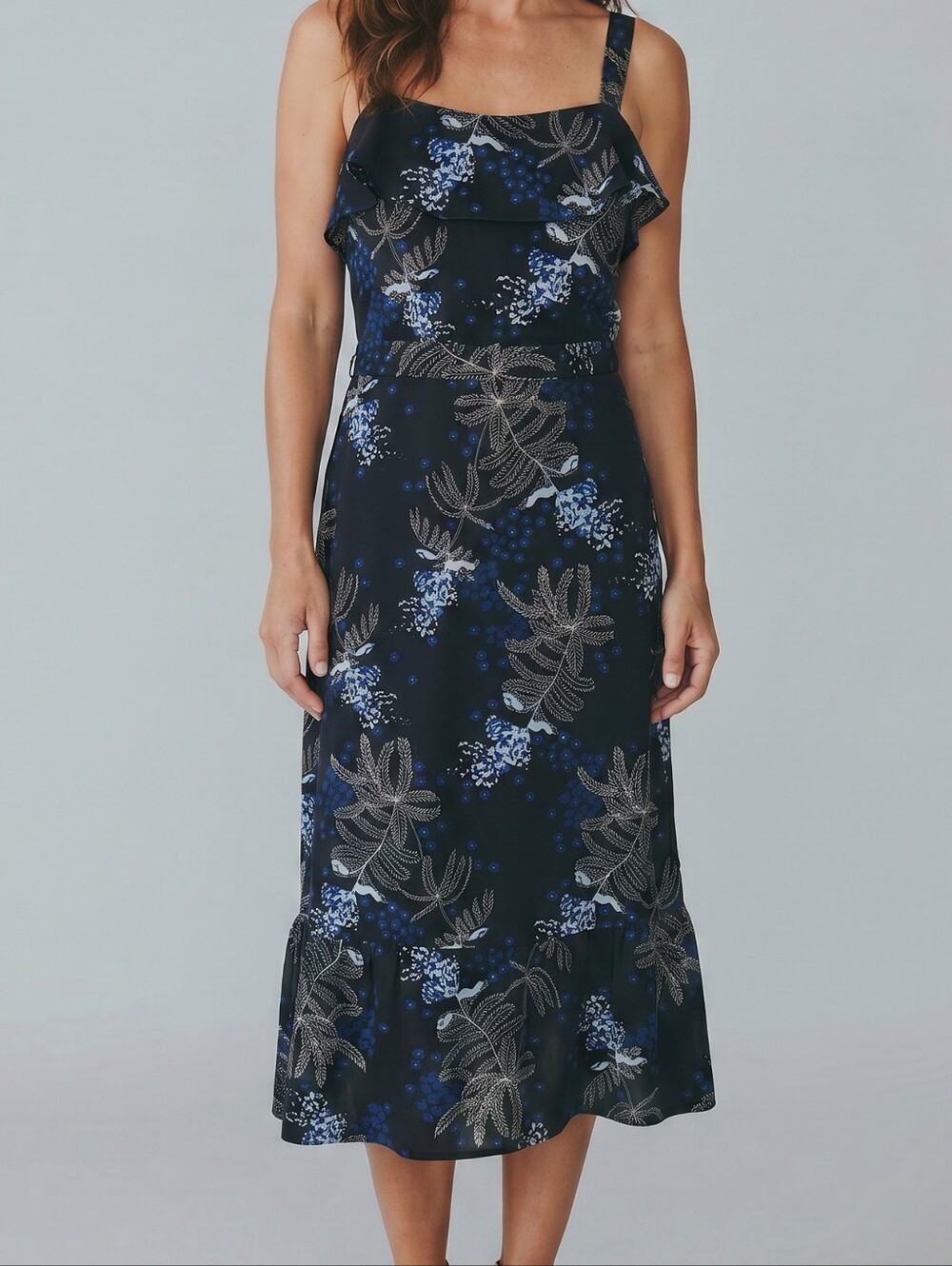 Banana Republic Navy Strappy Dress with Grey & White Floral Detail 4